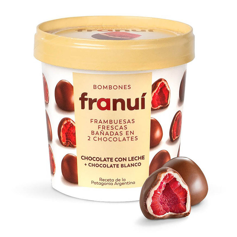 FRAMBUESAS CONGELADAS FRANUÍ CHOCOLATE BLANCO Y  LECHE 150 GR.